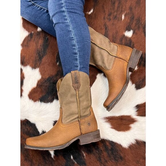 Ariat Women's Brown Leather Rambler Bomber Western Cowgirl Boots Size 8B 2819 - Picture 2 of 16